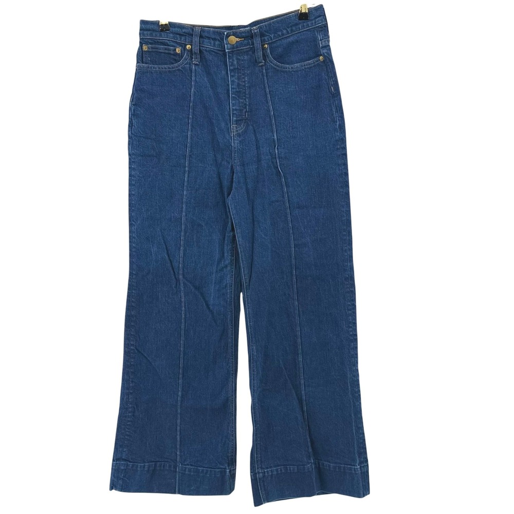 J.Crew Wide Leg Trouser Jeans Size 30 Dark Wash Front Seam High Rise Denim